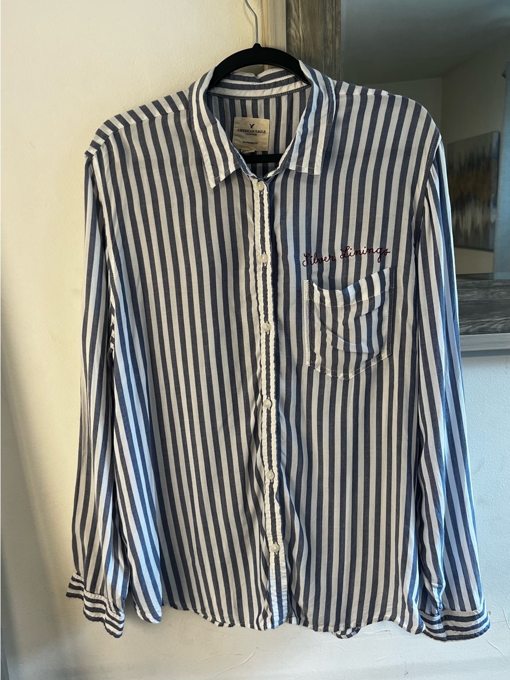 Striped Button-Up Shirt with Embroidered Chest